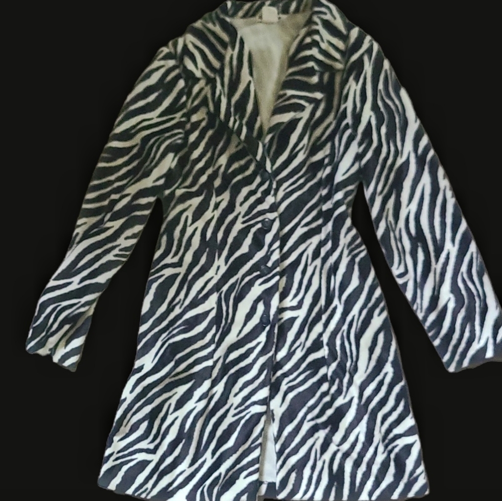 Vintage Zebra Print Button Front Coat By Rave City - image 4